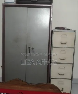 Metal Wardrobe + Filing Cabinet and Wooden Bookshelf