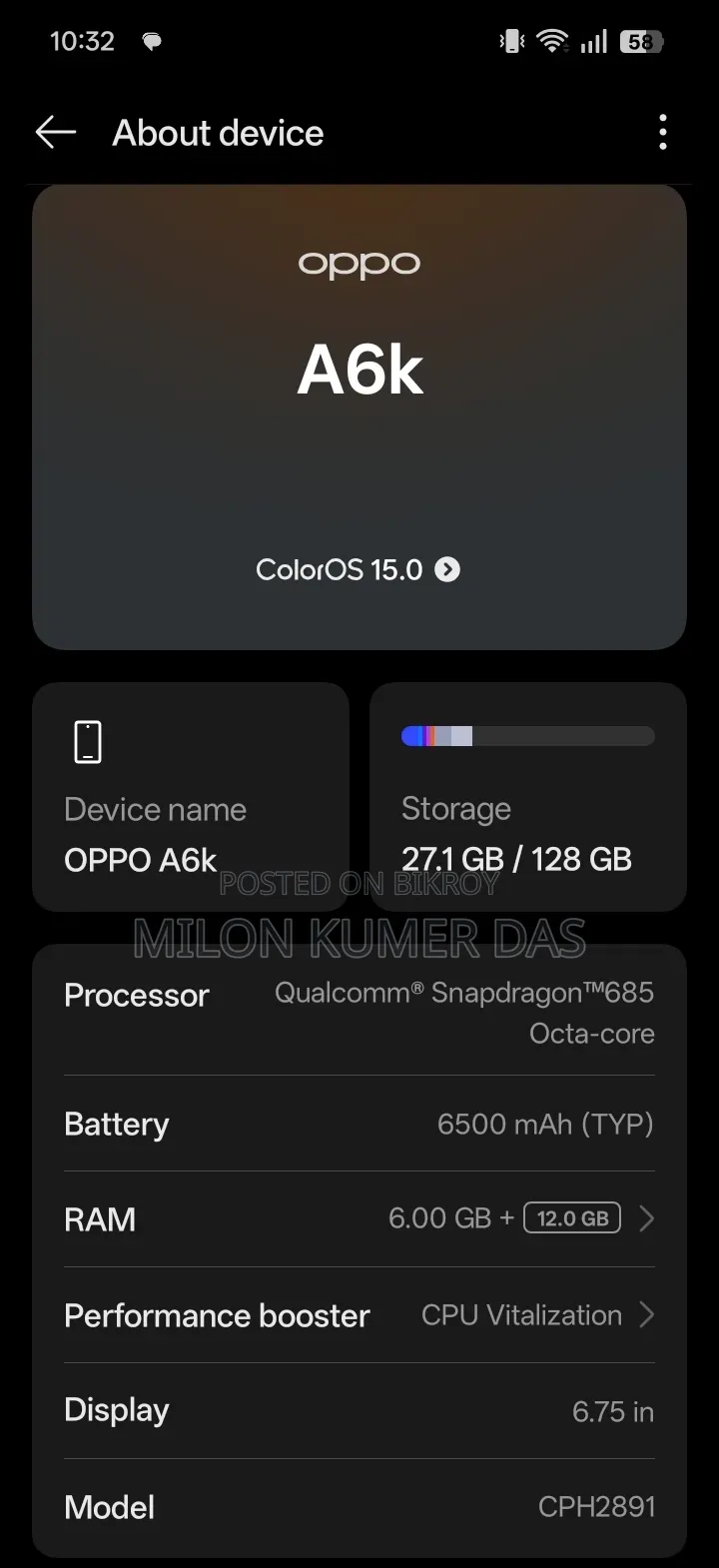 New Oppo A6 128 GB Blue
