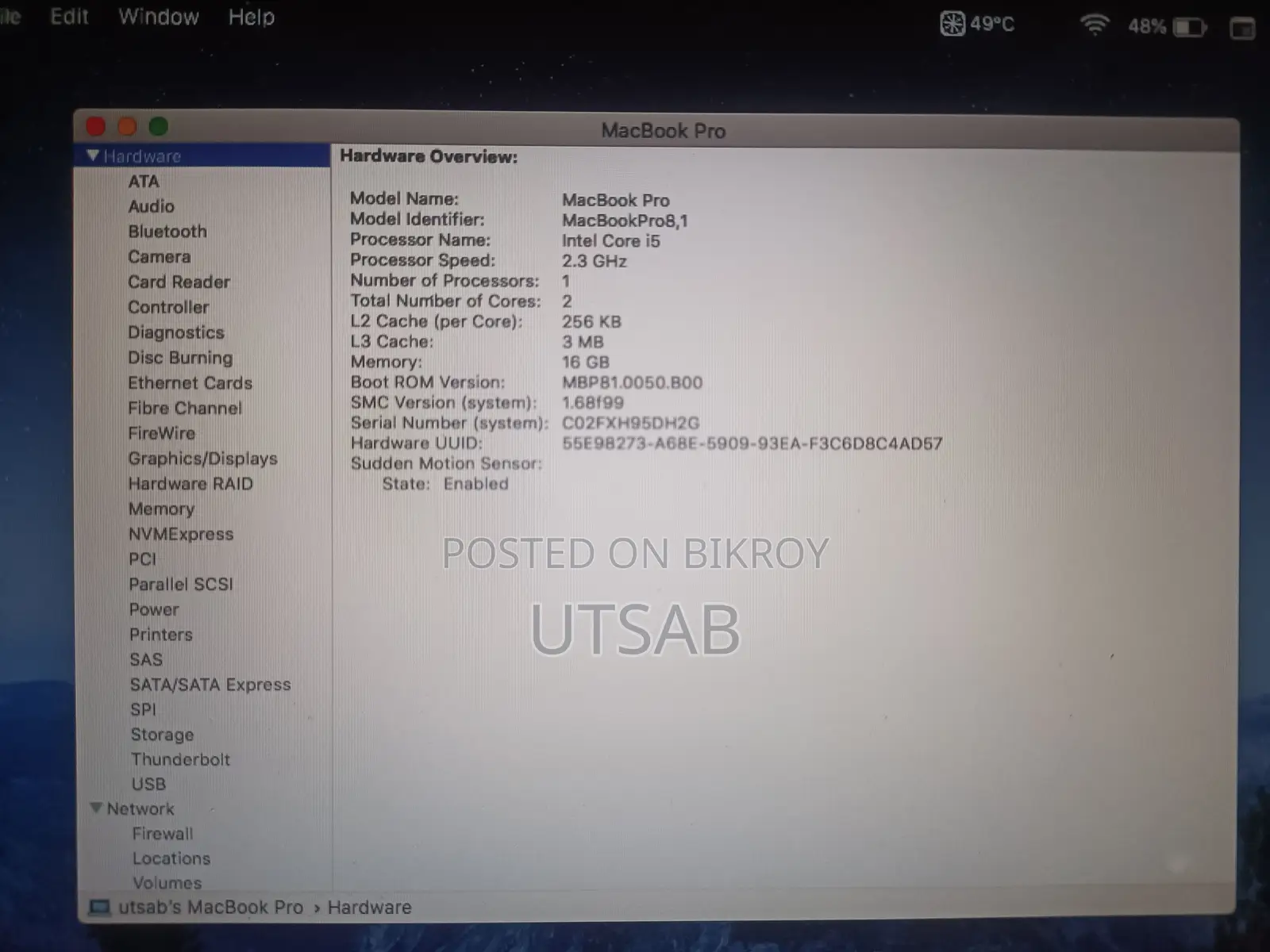 Laptop Apple MacBook Pro 2011 16GB Intel Core I5 SSD 128GB