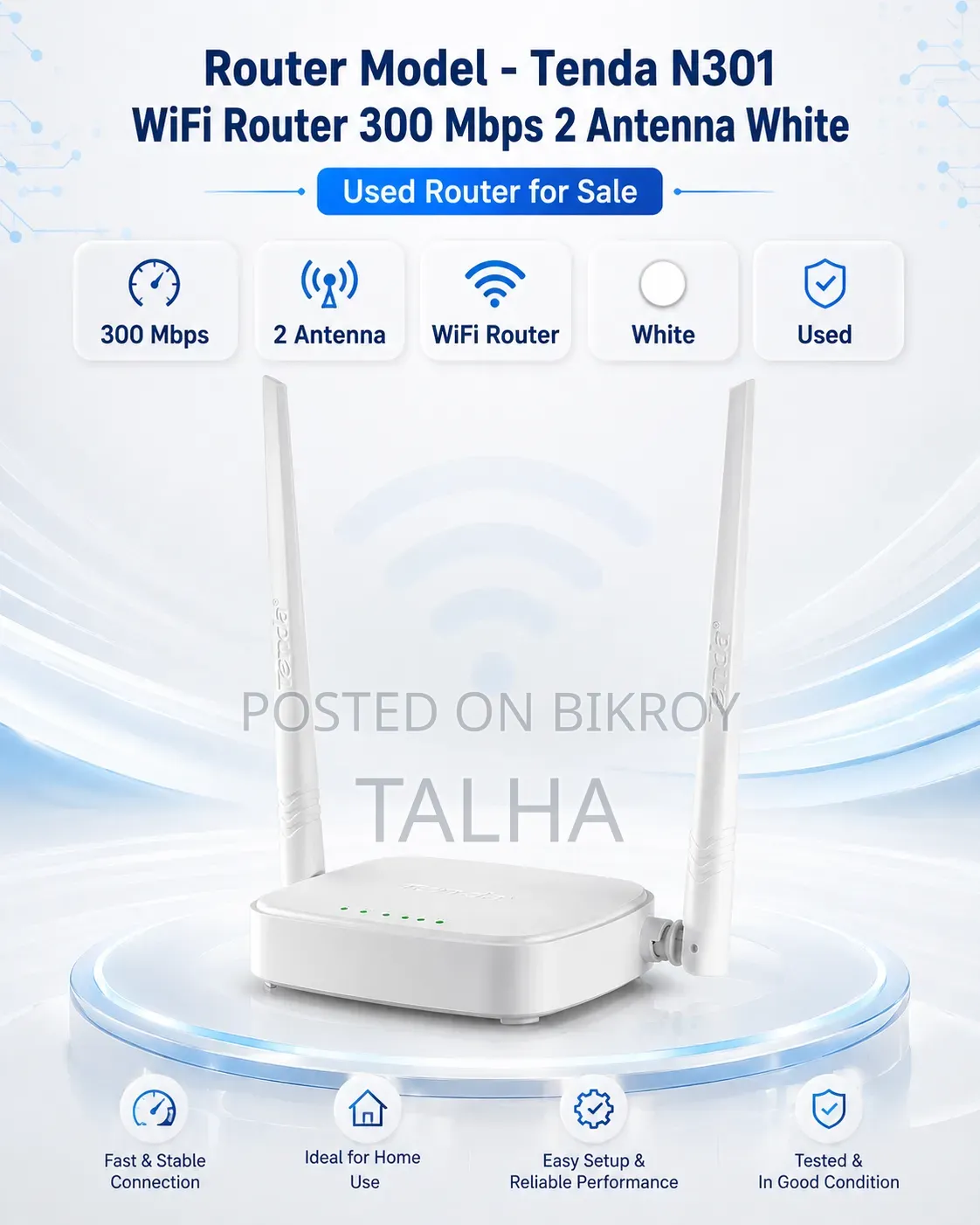 Tenda N301 Wifi Router 300 MBPS 2 Antenna (White)
