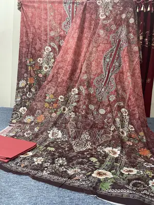 Zamzam Luxury Lawn Pure Cotton Unstitched Three Piece (Maroon/Pink)