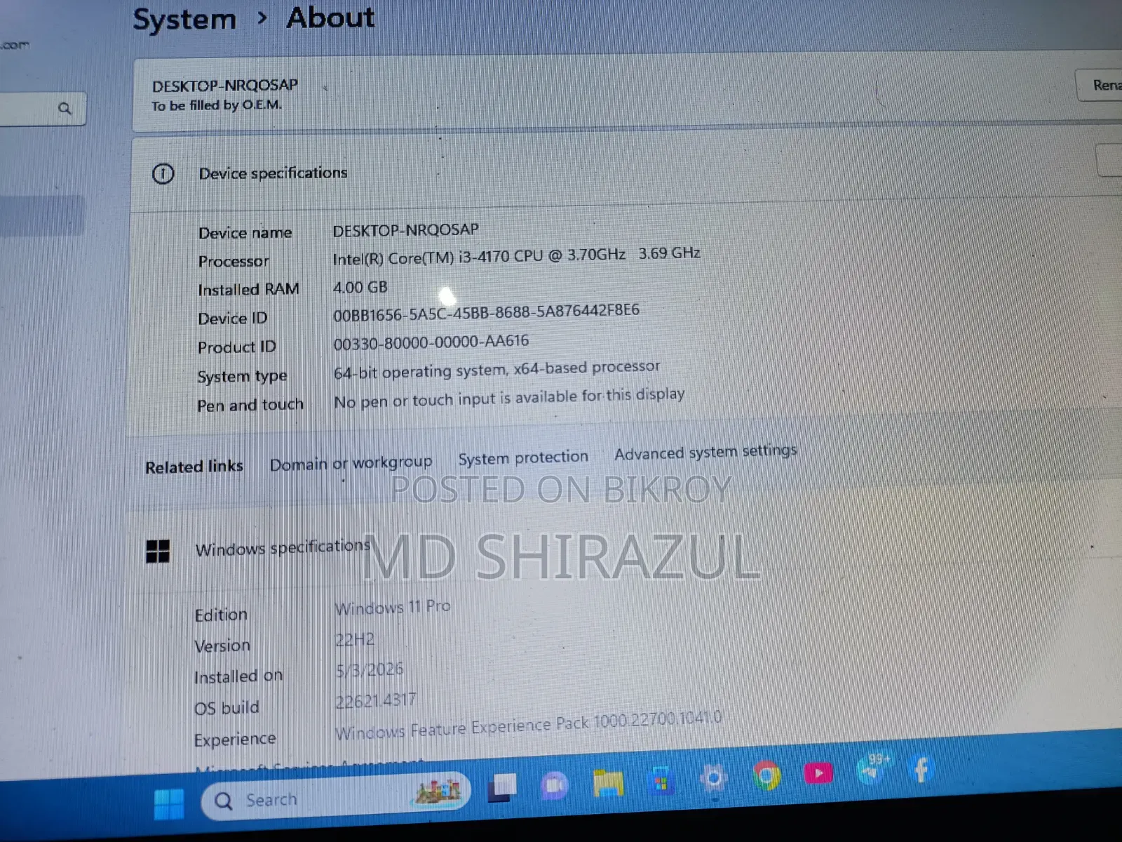 Desktop Computer 4GB Intel Core I3 SSD 256GB