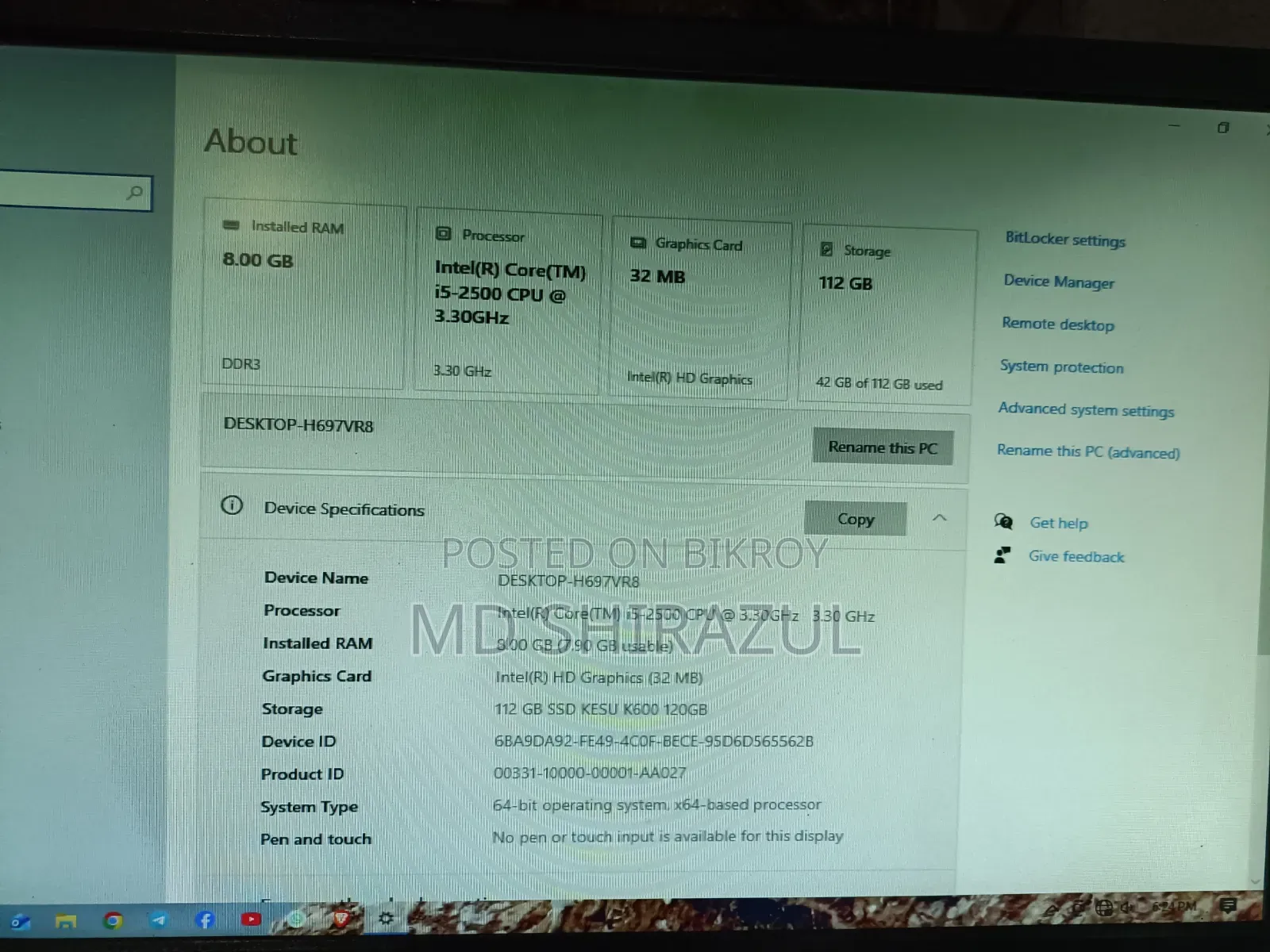 Desktop Computer 8GB Intel Core I5 SSD 128GB