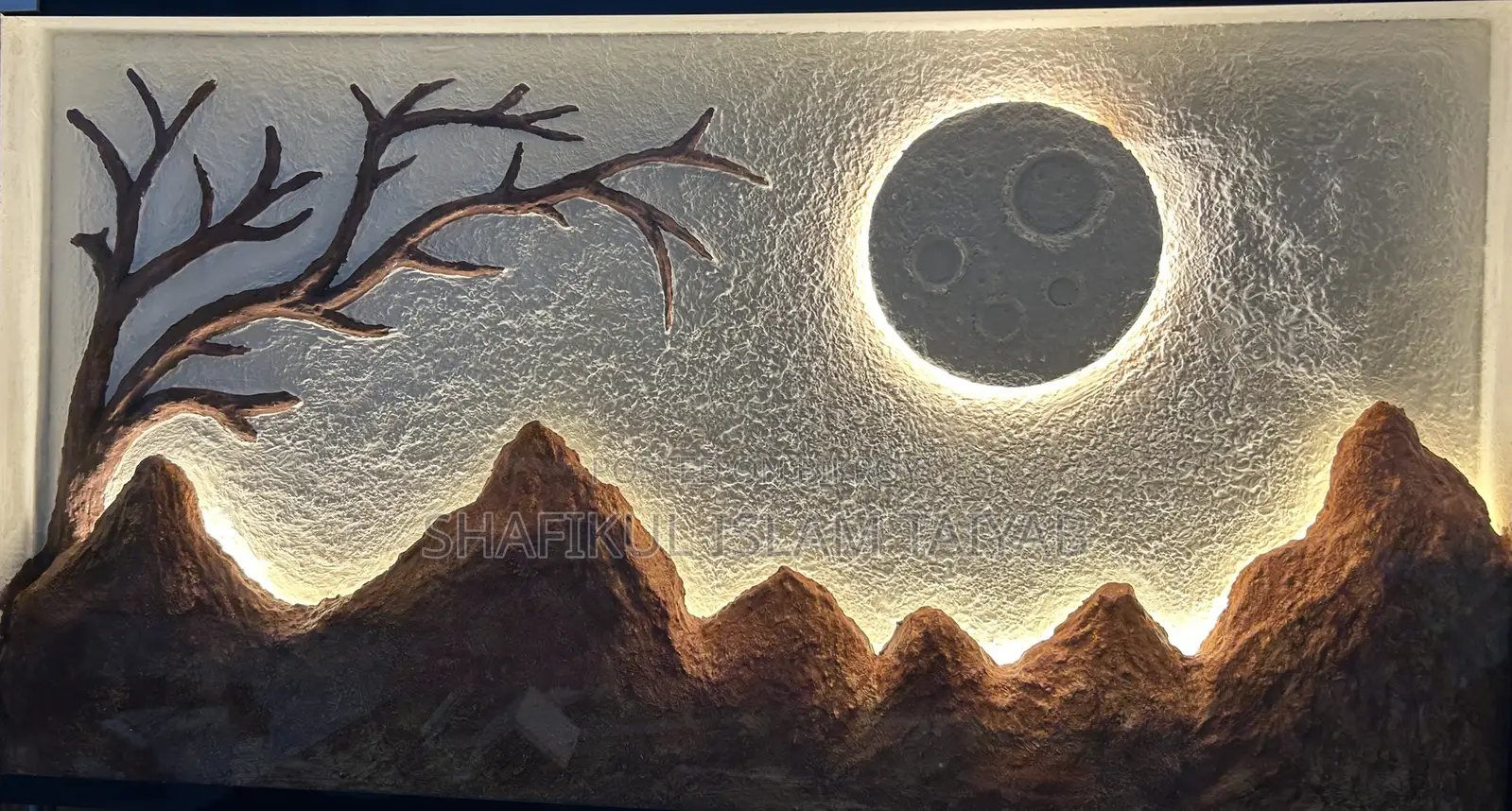Moonlight Mountain Led Wall Art (Handmade Texture Art)