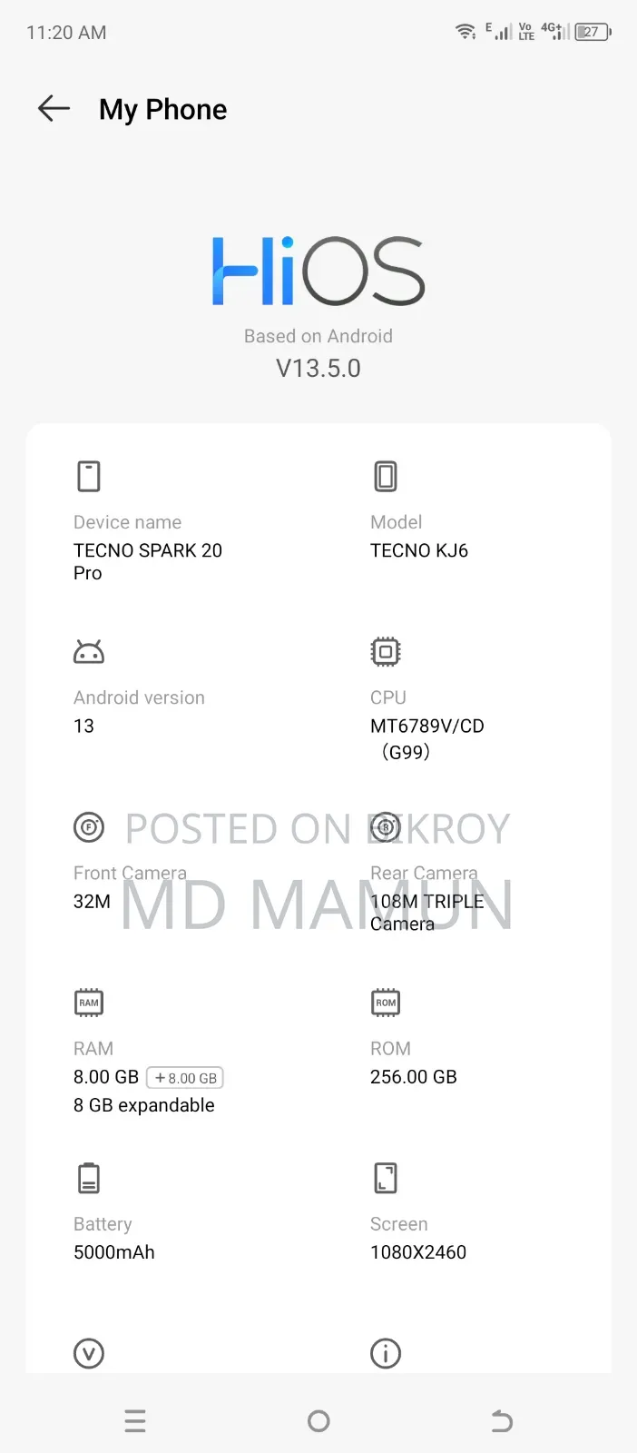 Tecno Spark 20 Pro 256 GB Gold