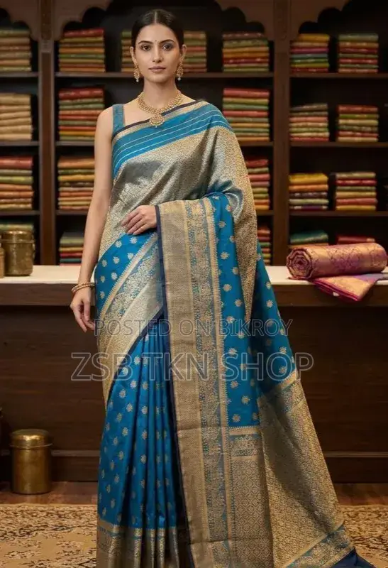 Golden Royal Kanchipuram Silk Saree and Blouse Piece