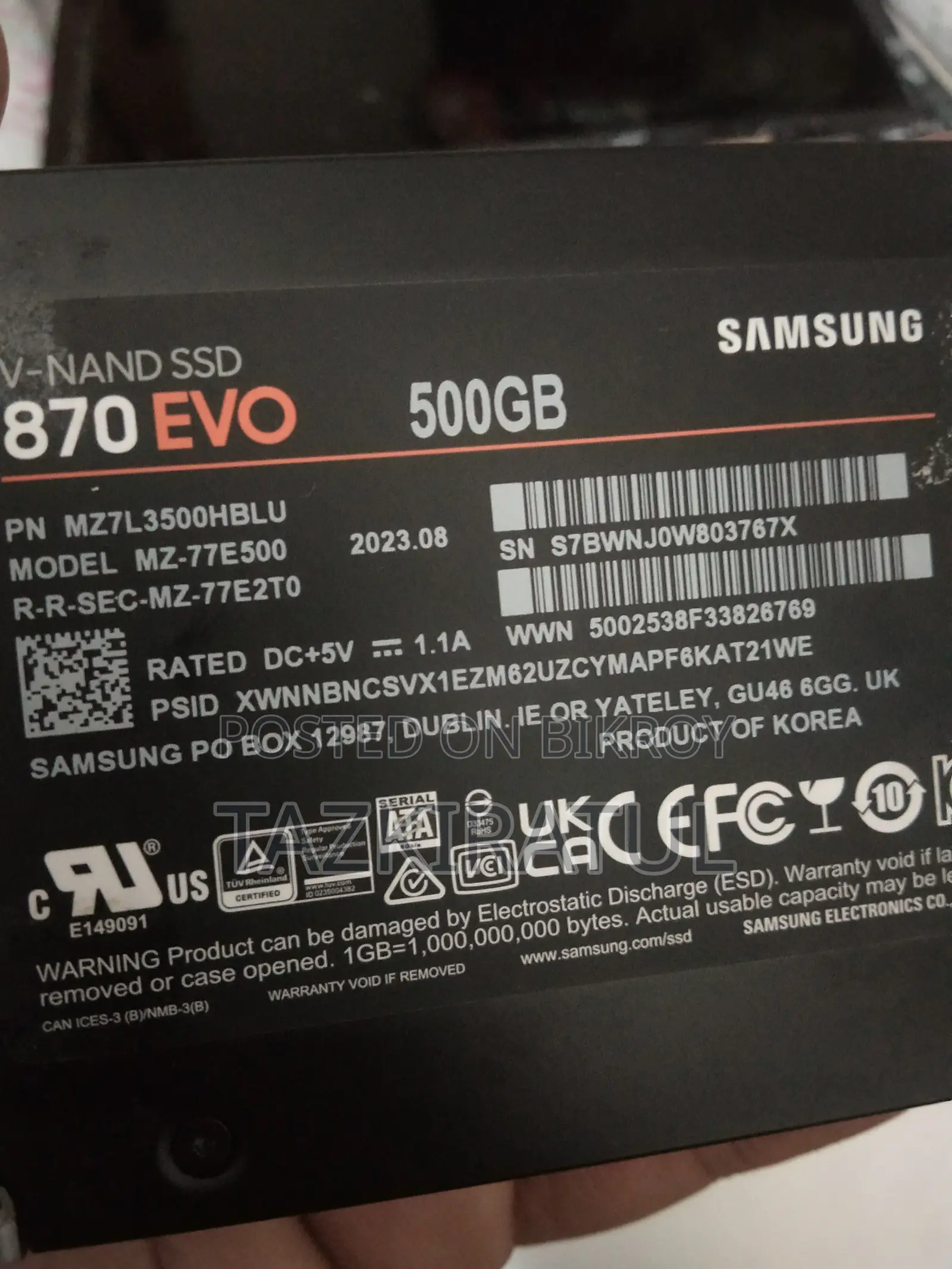 Samsung Evo 870 500gb+Samsung 8gb Ddr3+Sk Hynix 4gb Ddr3 Ram for Sale