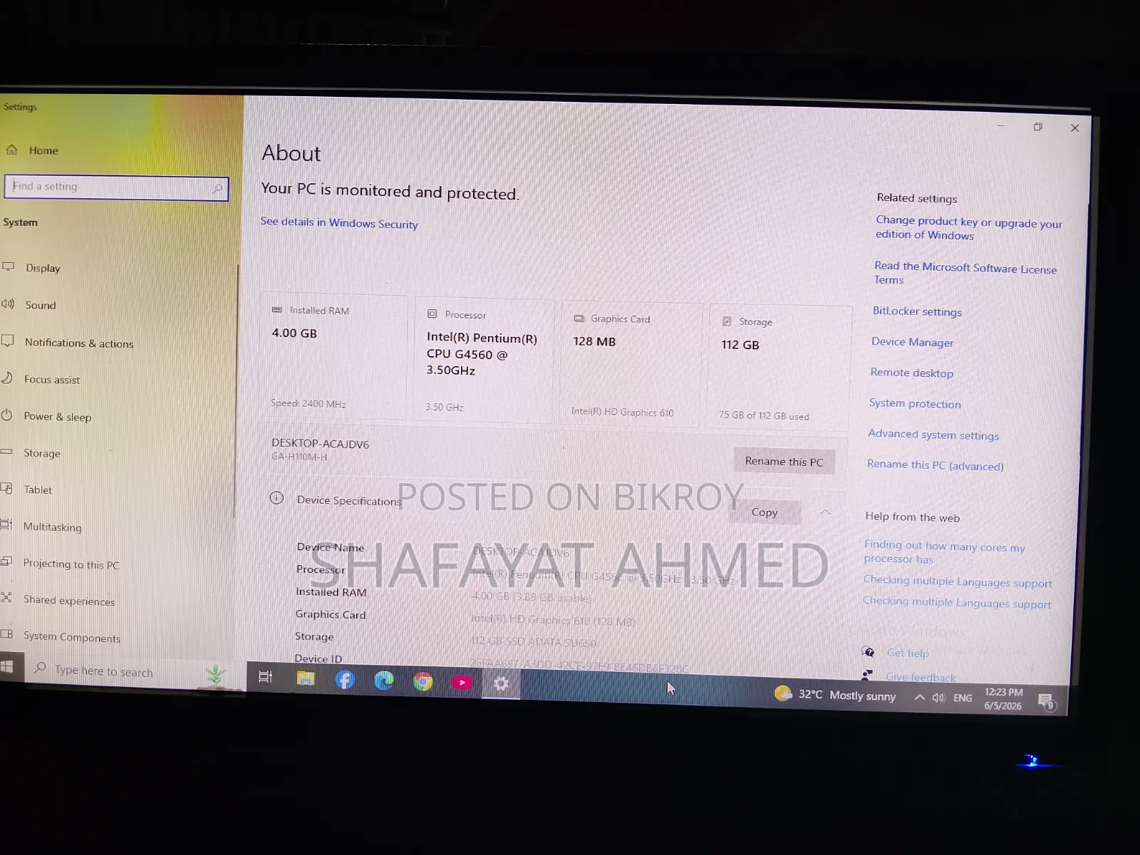 Gigabyte GA-H110MSTX-HD3-ZK 4GB Intel Core I5 SSD 128GB
