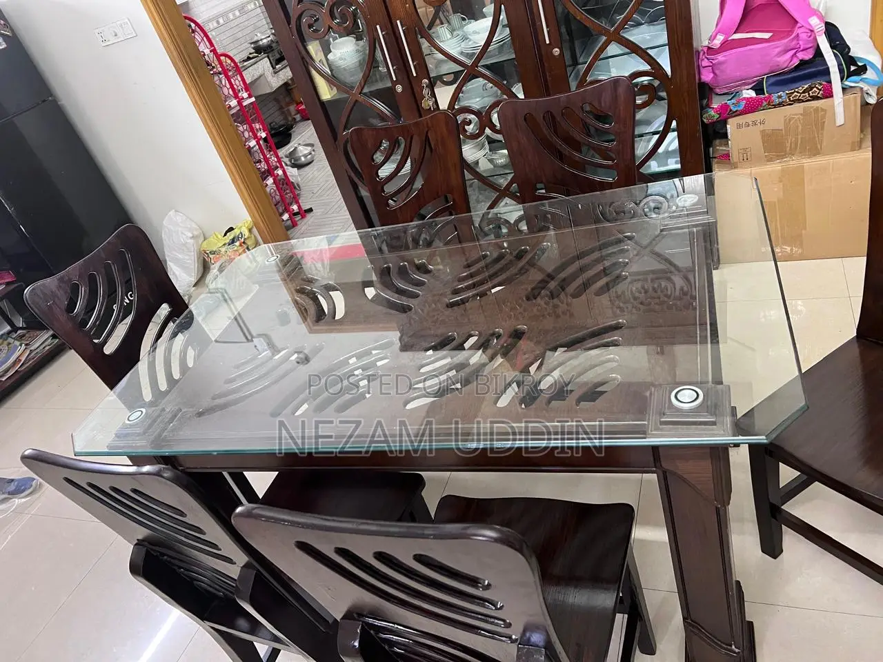Fresh Condition Dining Table, 6 Chair, One Dining Wagon for Sale