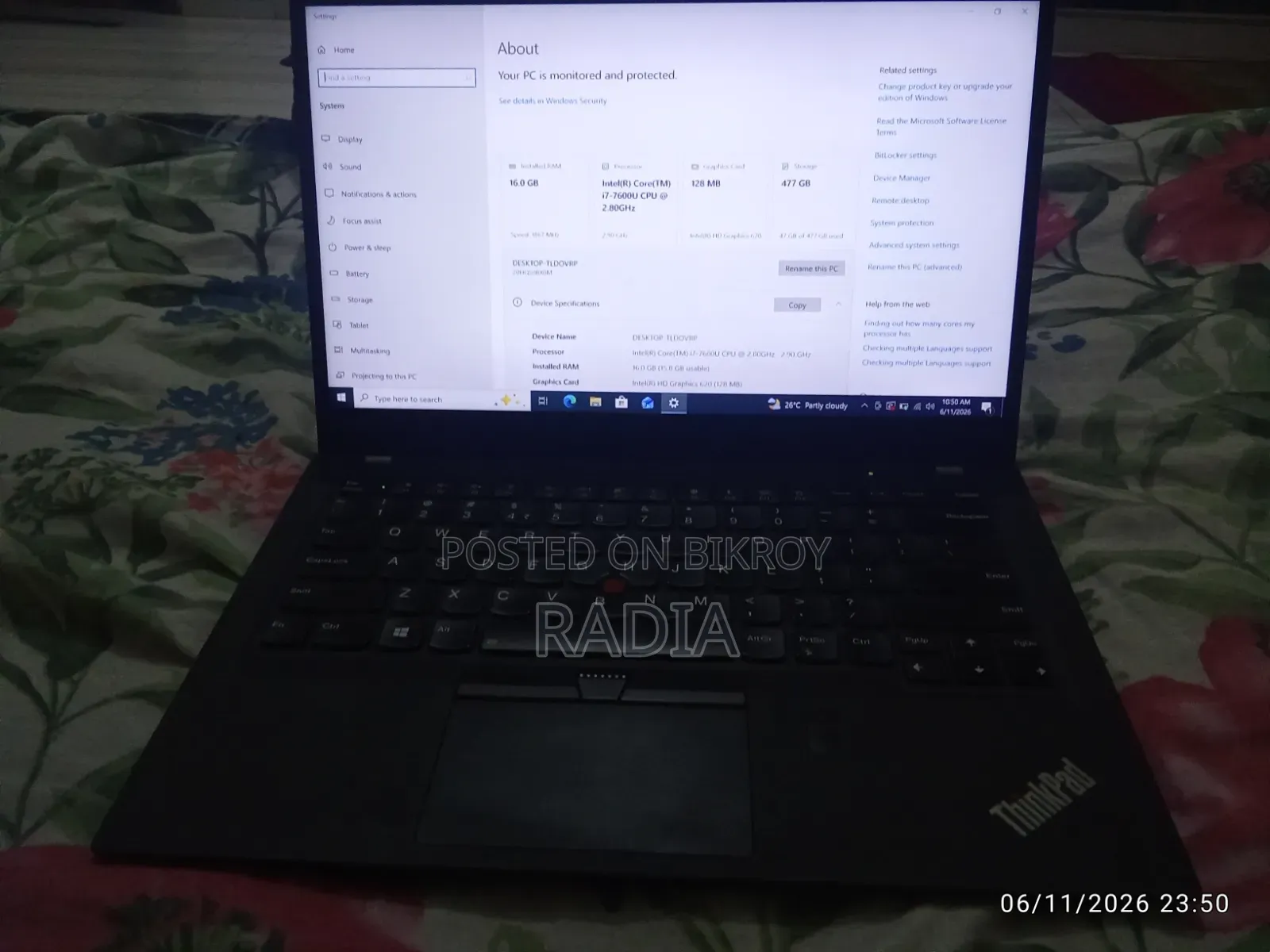 Laptop Lenovo ThinkPad X1 Carbon 16GB Intel Core I7 SSD 512GB
