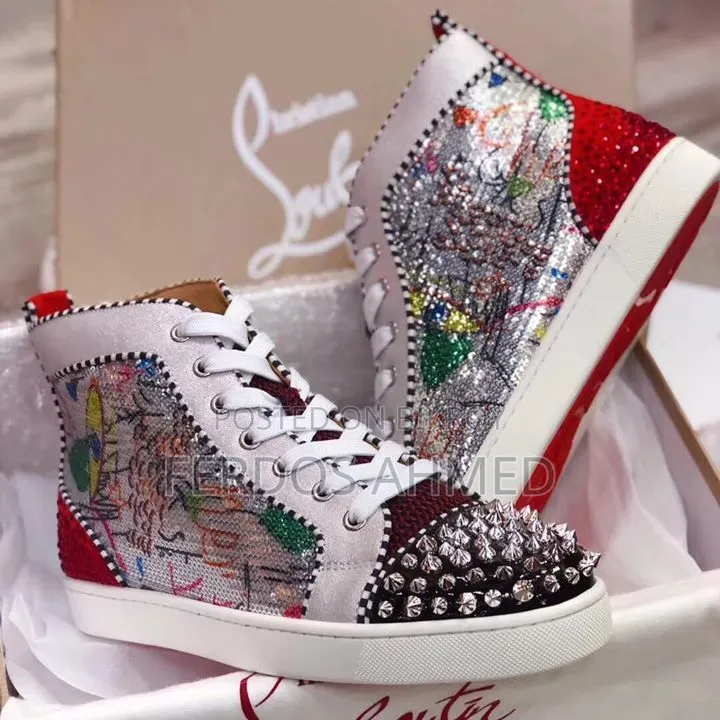 Christian Louboutin Men’s High-Top Spiked Sneakers (Used 3 Times)