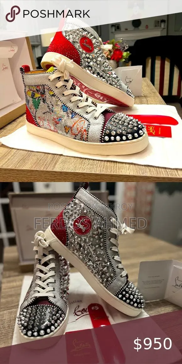 Christian Louboutin Men’s High-Top Spiked Sneakers (Used 3 Times)