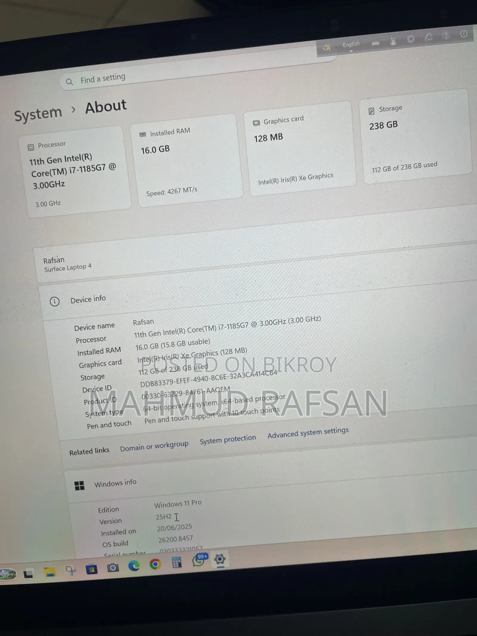 ল্যাপটপ মাইক্রোসফট সারফেস ল্যাপটপ ৪ ১৬জিবি ইন্টেল কোর আই৭ এসএসডি ২৫৬জিবি