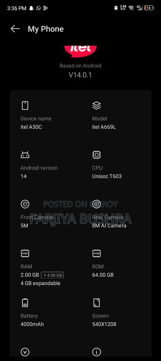 New Itel A50C 32 GB Black