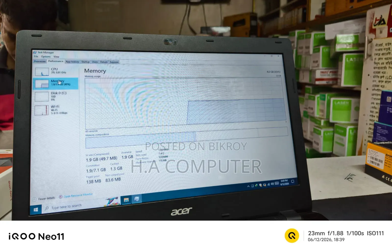 Laptop Acer Aspire E 4GB SSD 128GB