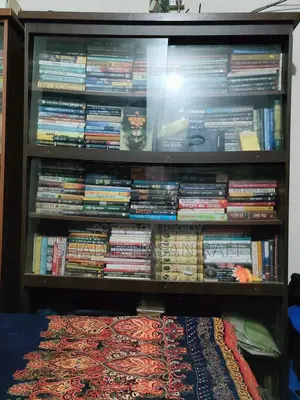 Large Wooden Bookshelf With Glass Doors