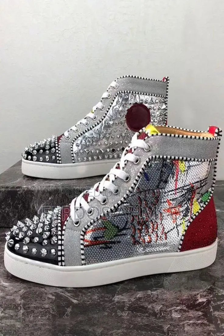 Christian Louboutin Men’s High-Top Spiked Sneakers (Used 3 Times)