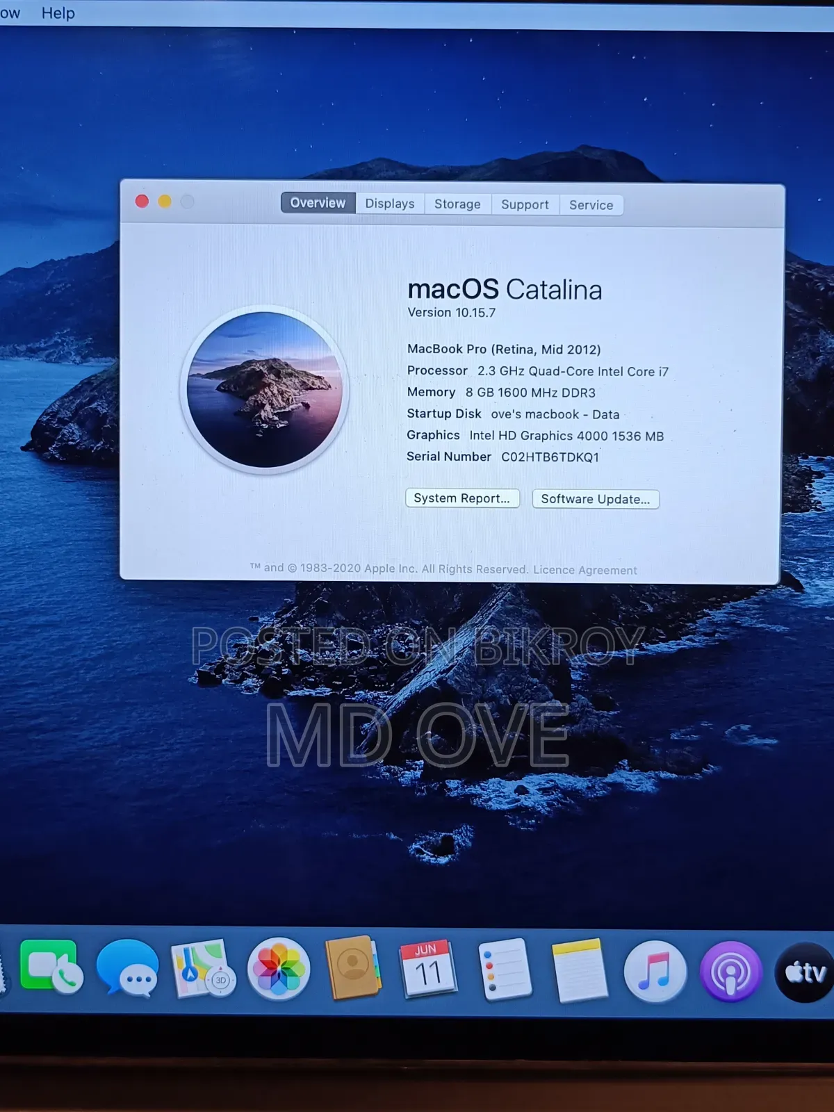 Laptop Apple MacBook Pro 2012 8GB Intel Core I7 SSD 256GB