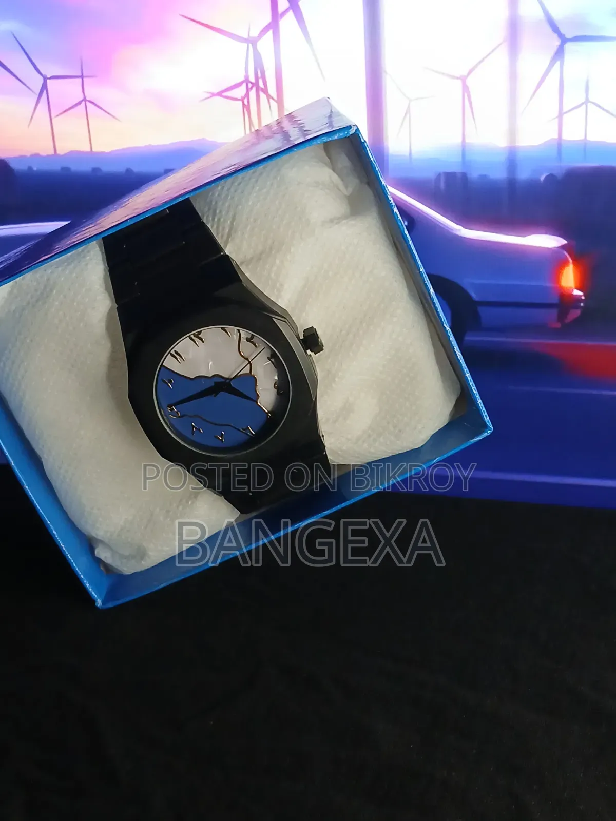 Black and Blue Arabic Aura Hand Watch for Men