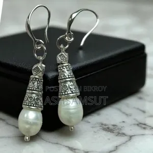 Oxidized Silver Pearl Drop Earring - Traditional Jewelry