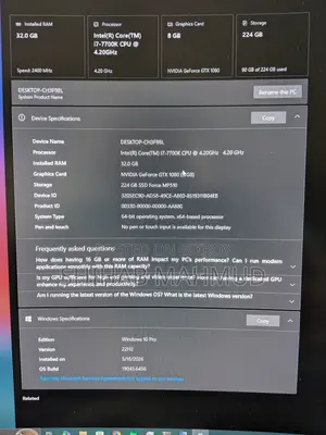 Desktop Computer 32GB Intel Core I7 SSD 256GB