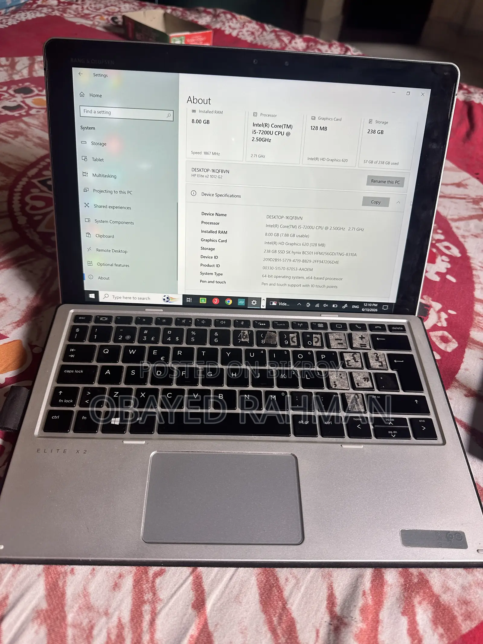 Laptop HP Elite X2 1012 G2 8GB Intel Core I5 SSD 256GB
