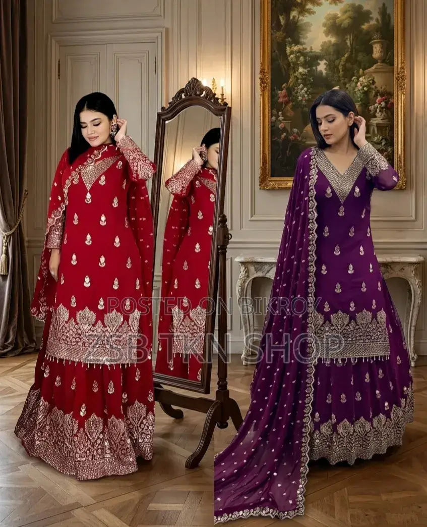 Premium Soft Jorjet Three Piece With Sequence Embroidery