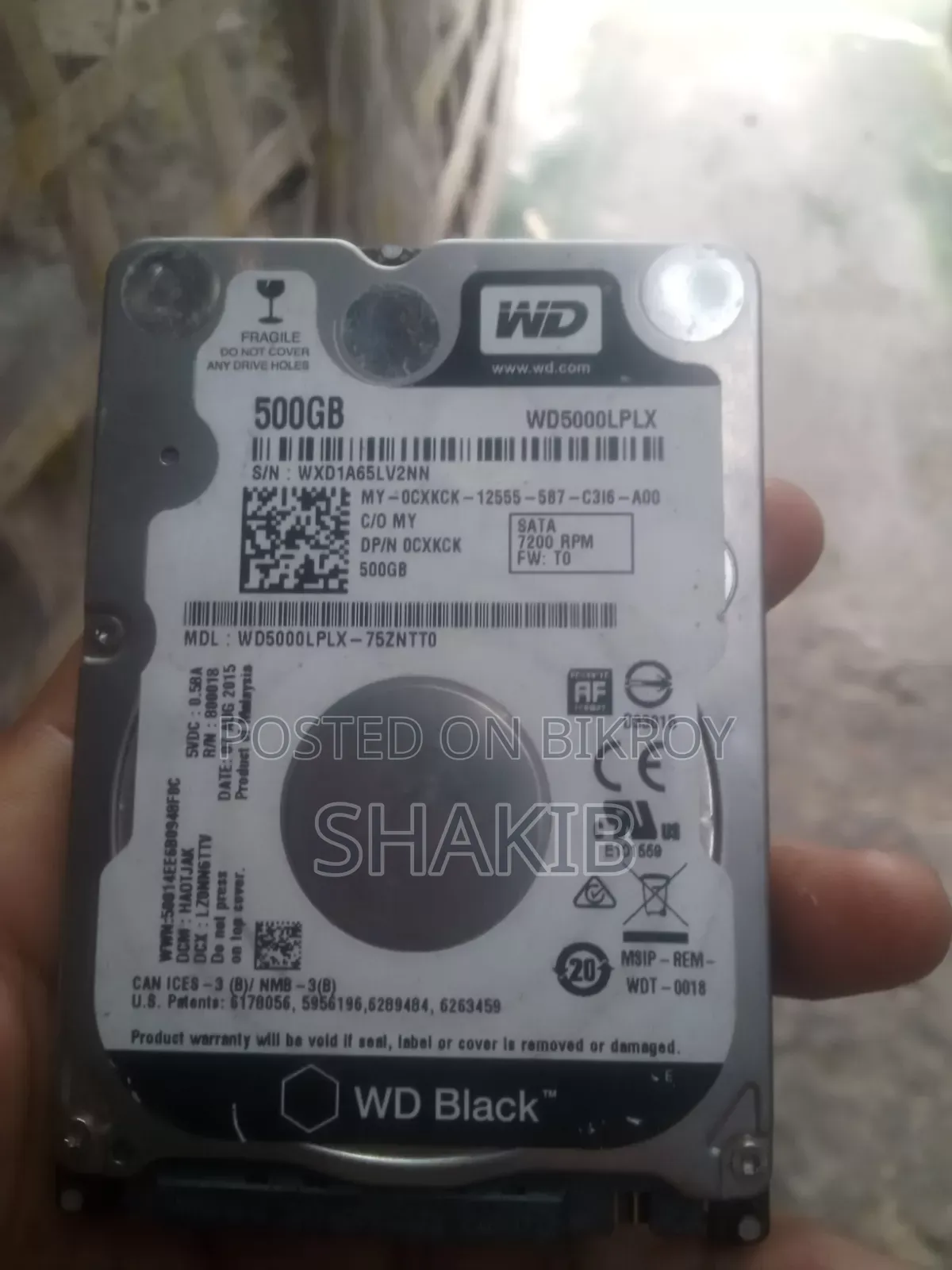 WD 500 GB hard drive