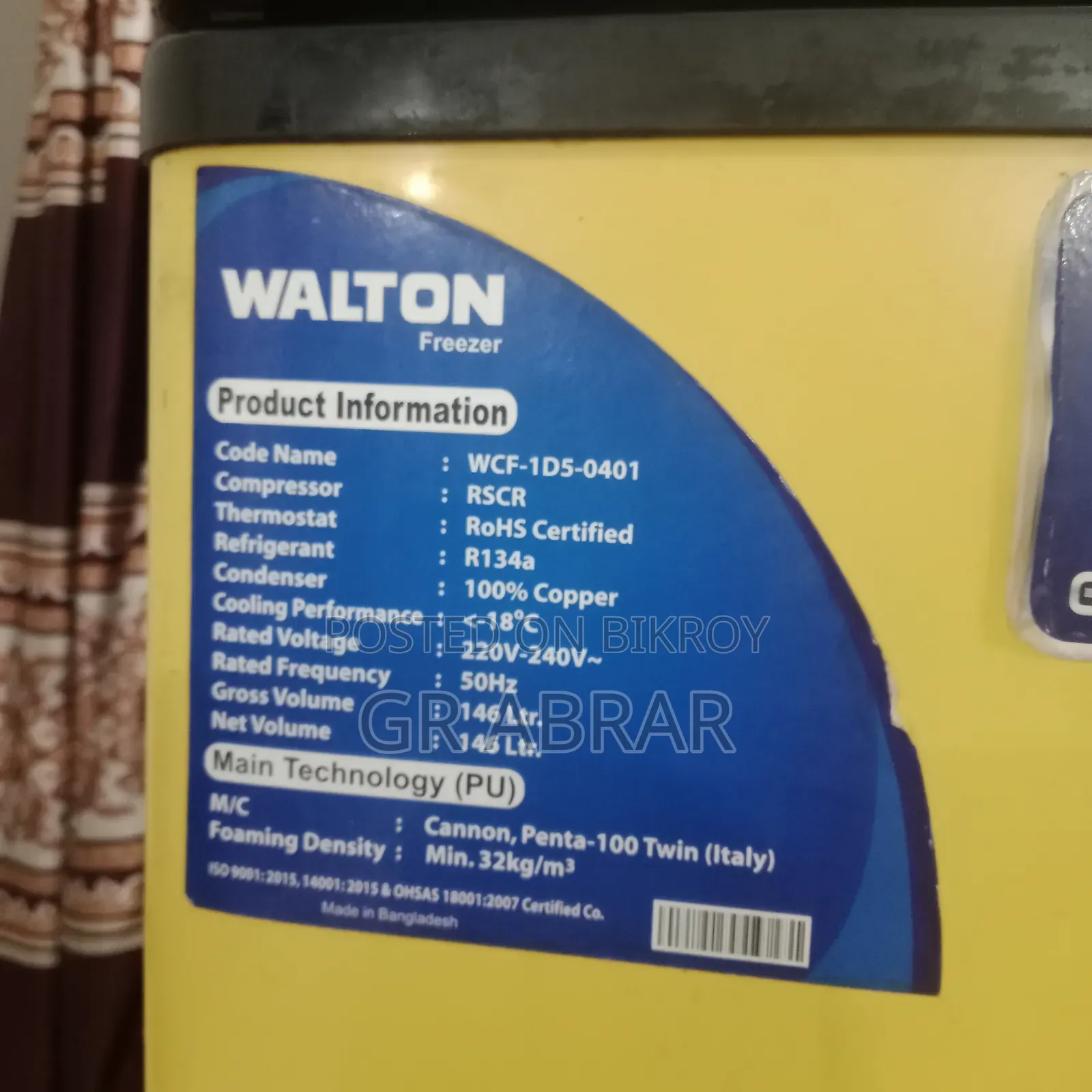 A small Walton brand deep freezer for sale.