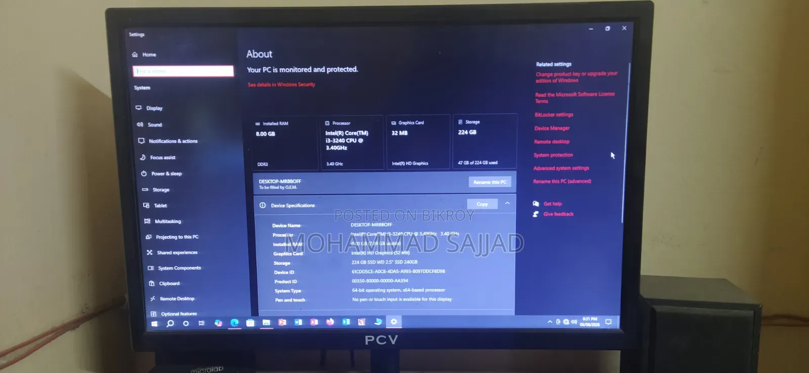 New Desktop Computer 8GB SSD 256GB