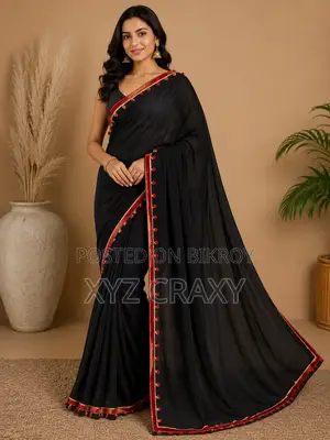 Used Black Saree With Red Side Design