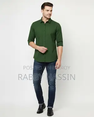 Men's Long Sleeve Solid Shirt Green- 07 (P-244)