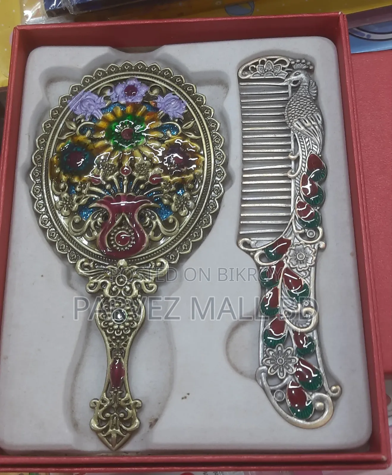 মেটালিক মেকআপ মিরর চিরুনি সেট ২ পিস ক্রাফট অর্নামেন্ট-১ সেট