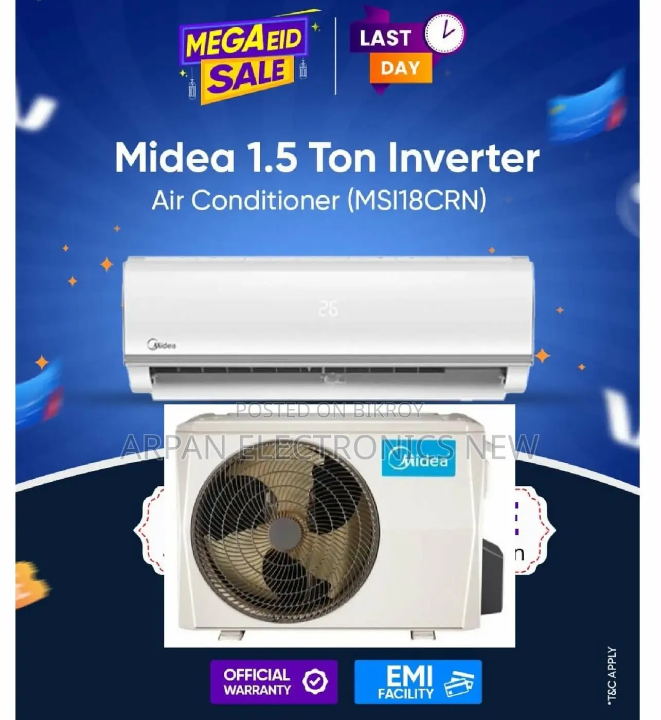 Energy Saving Inverter Ac Midea 1.5 Ton and 12 Years Warranty