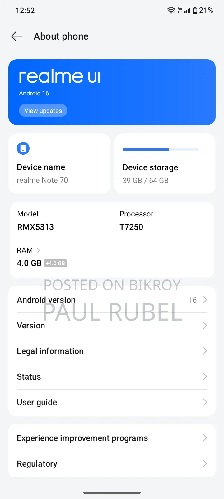 Realme Note 70T 128 GB Gold