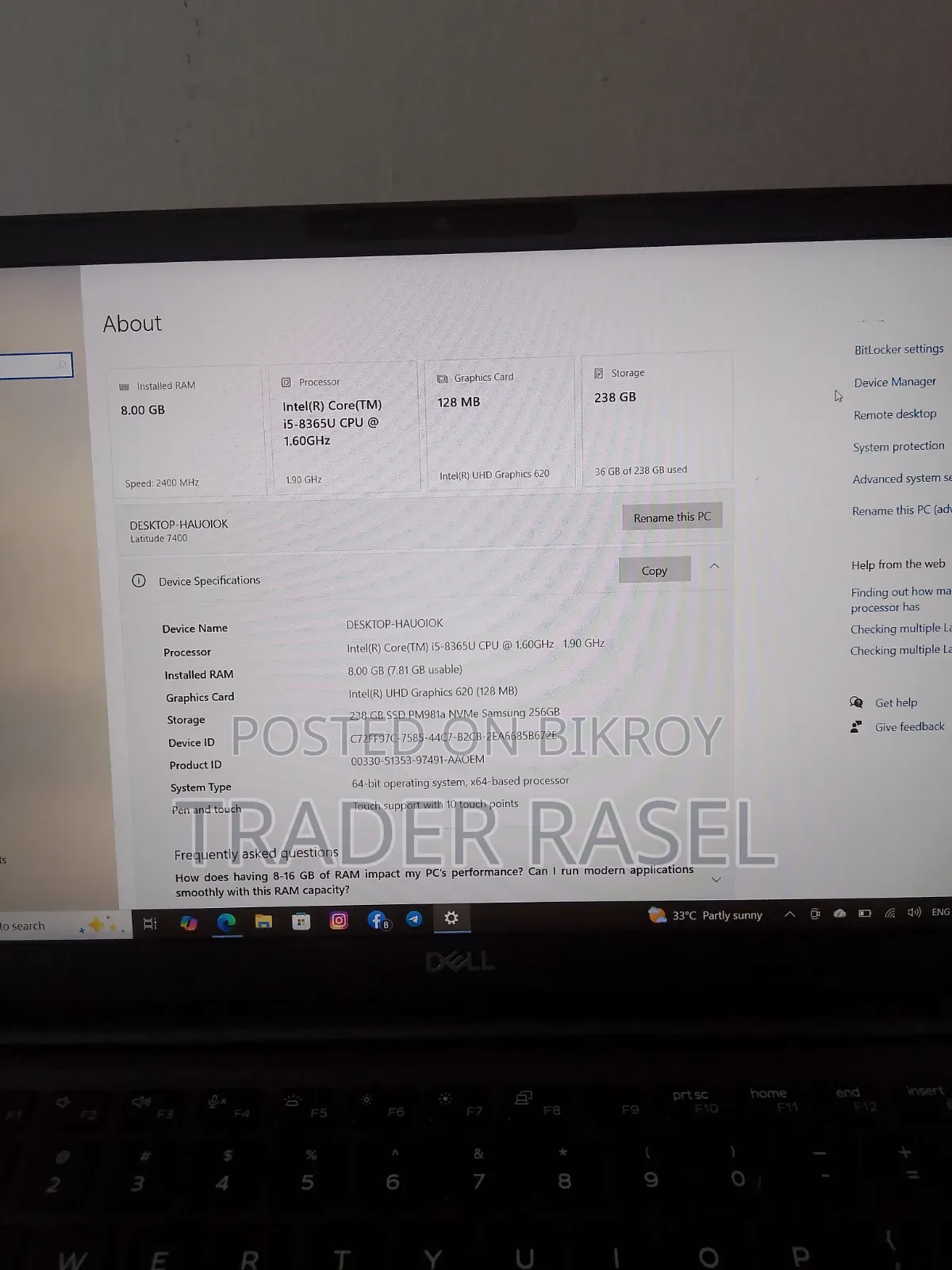 Laptop Dell Latitude 7400 8GB Intel Core I5 SSD 256GB