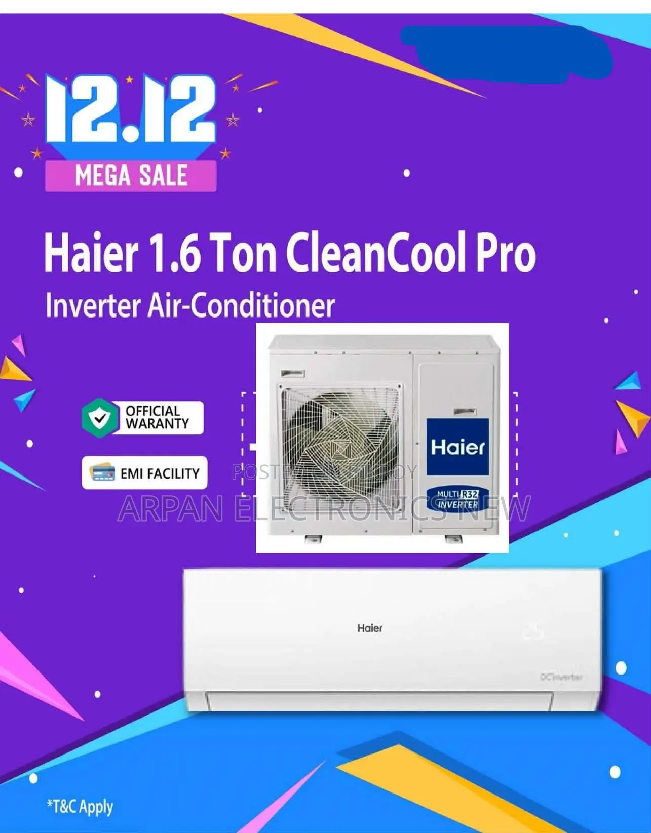 ইউনিক গ্র্যাভিটি ডিজাইন Haier 1.6 Ton Cleancool Inverter Ac