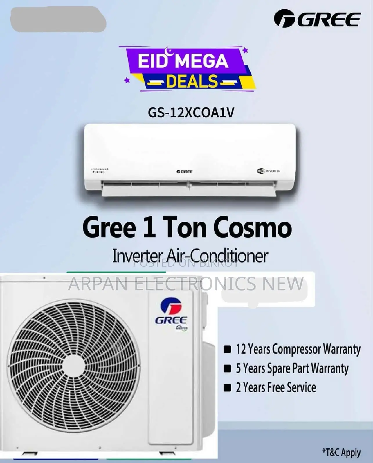 Cosmo 1 Ton Inverter AC - GS-12XCOA1V Official Warranty EMI Available