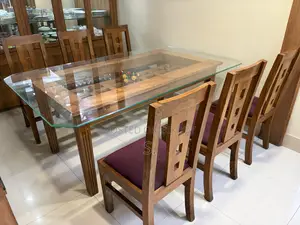 Segun Wood Dining Table+10mm Glass .Segun Wood+6 Seater By+Glass Top