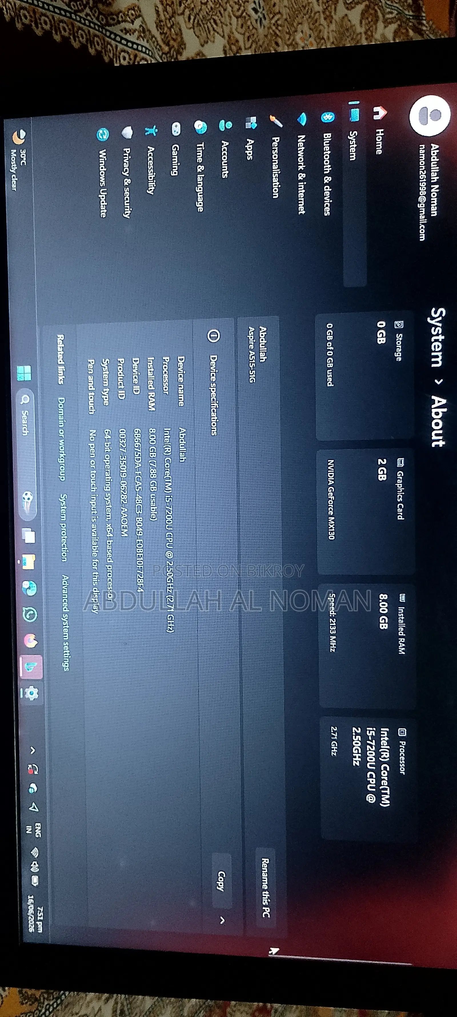 ল্যাপটপ Acer Aspire 5100 8GB Intel Core I5 HDD+SSD 1T