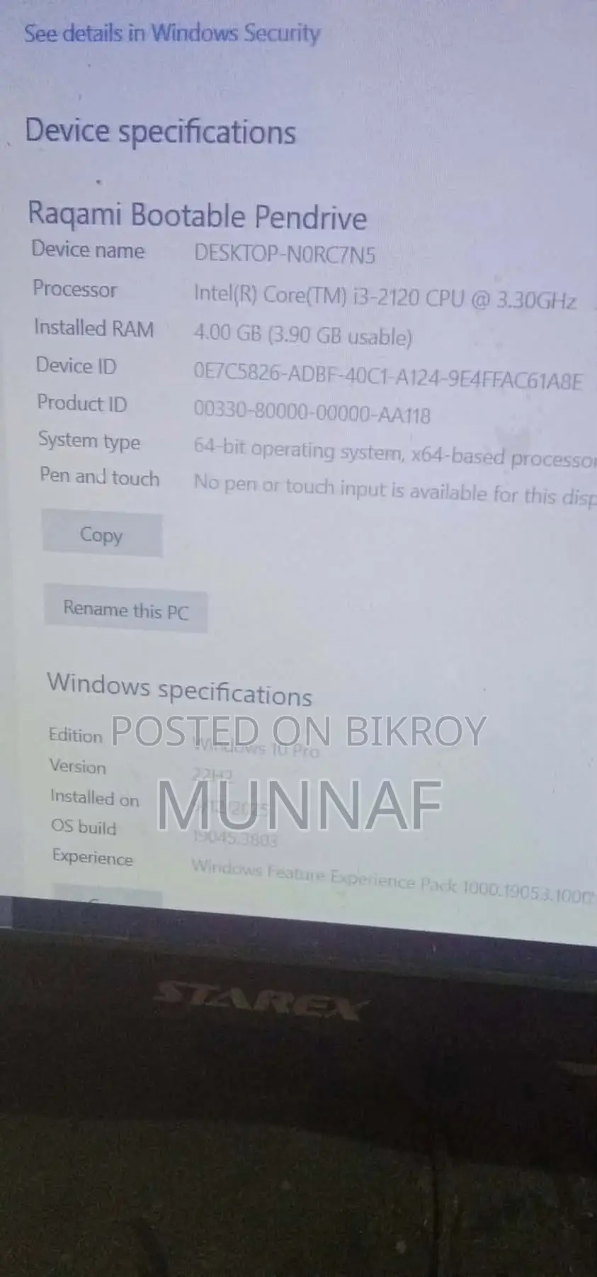 Desktop Computer 4GB Intel Core I3 SSD 128GB