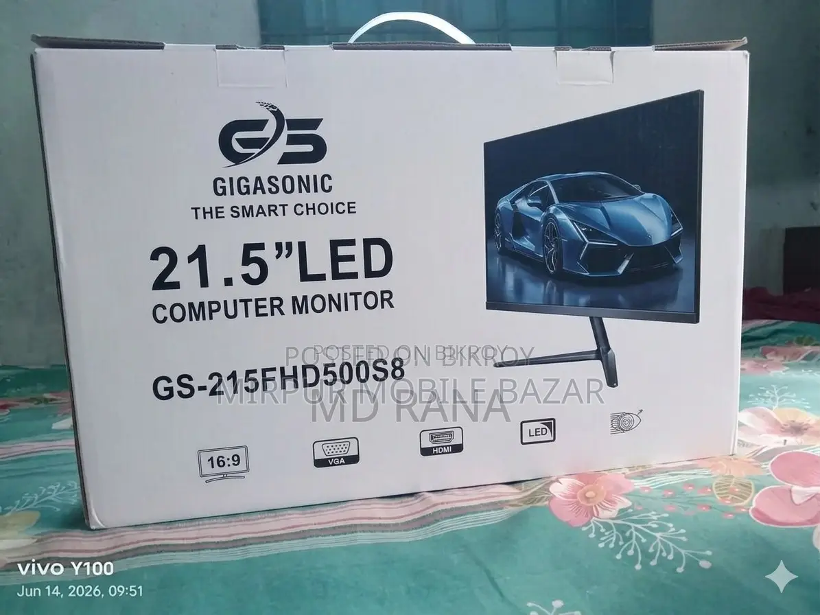Monitor 22 Inch. LED Borderless Gigasonic. New