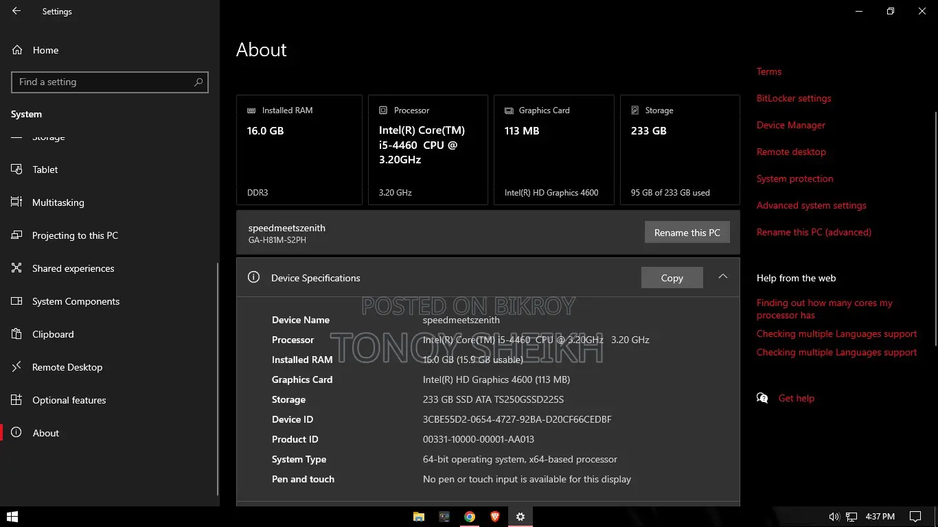 Gigabyte GA-H110MSTX-HD3-ZK 16GB Intel Core I5 SSD 256GB