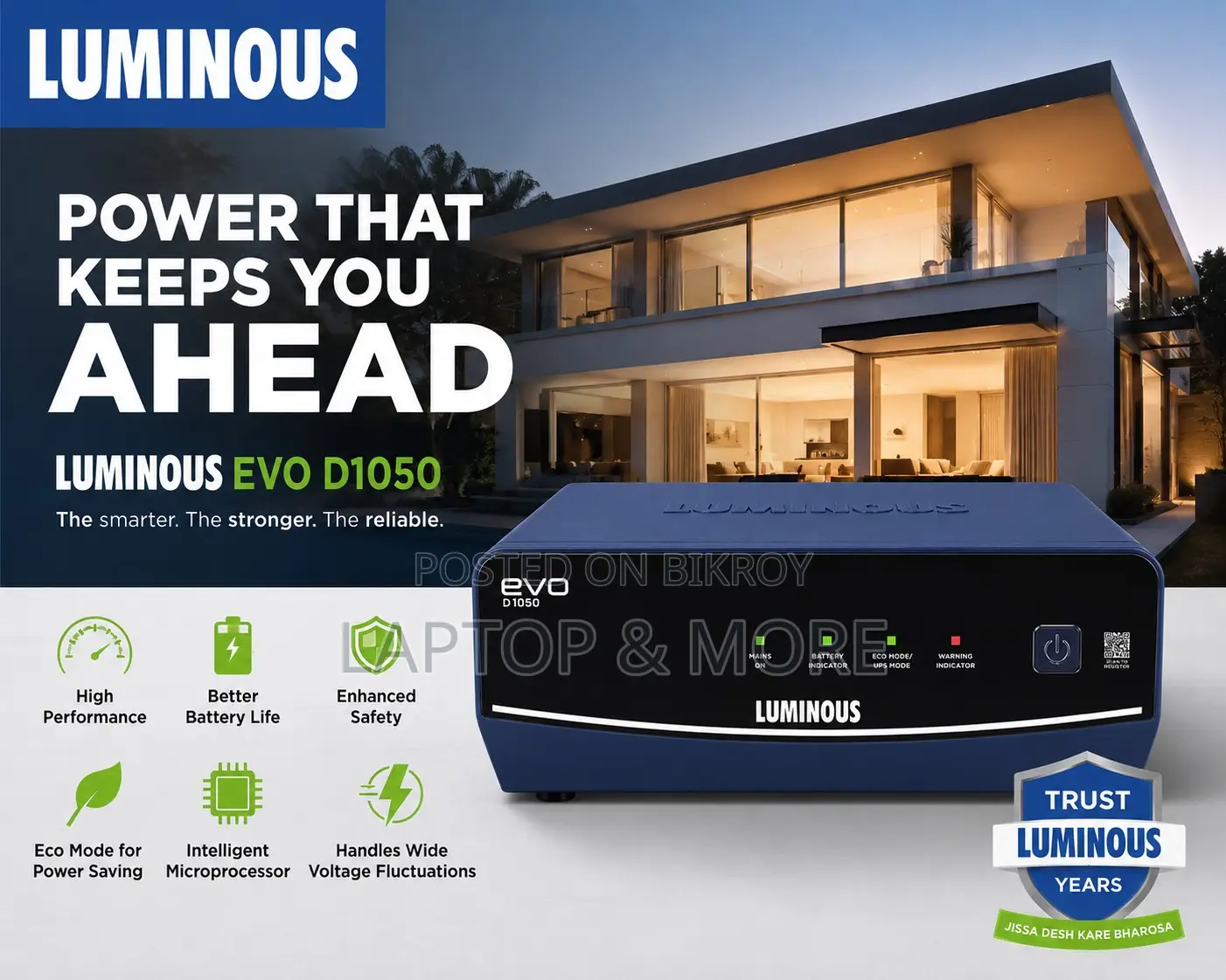 Offer! Luminous Evo D 1050 12v Ips 8 Led 5 Fan 2 Hours Backup