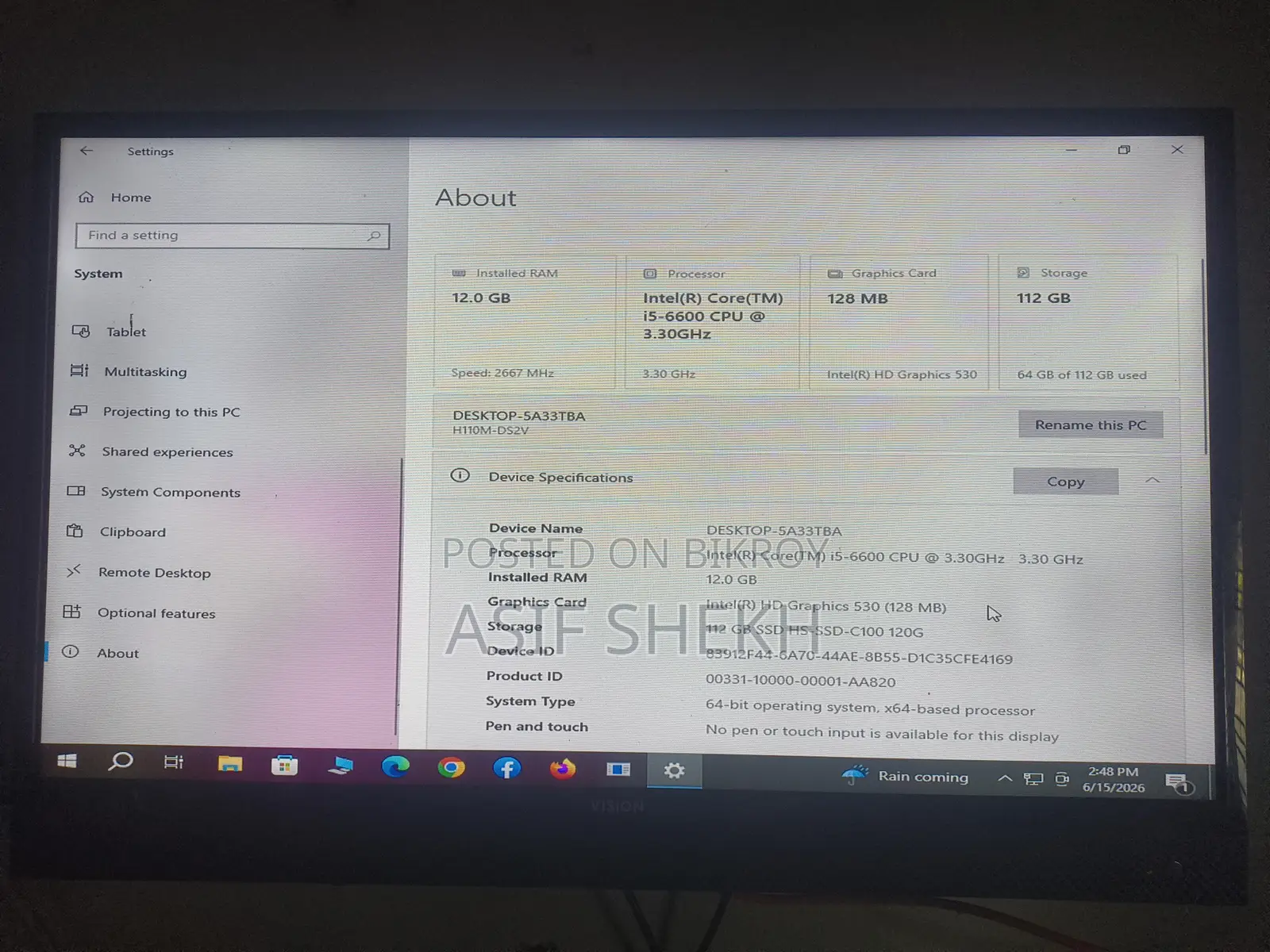 Gigabyte GA-H110MSTX-HD3-ZK 12GB Intel Core i5 SSD 128GB