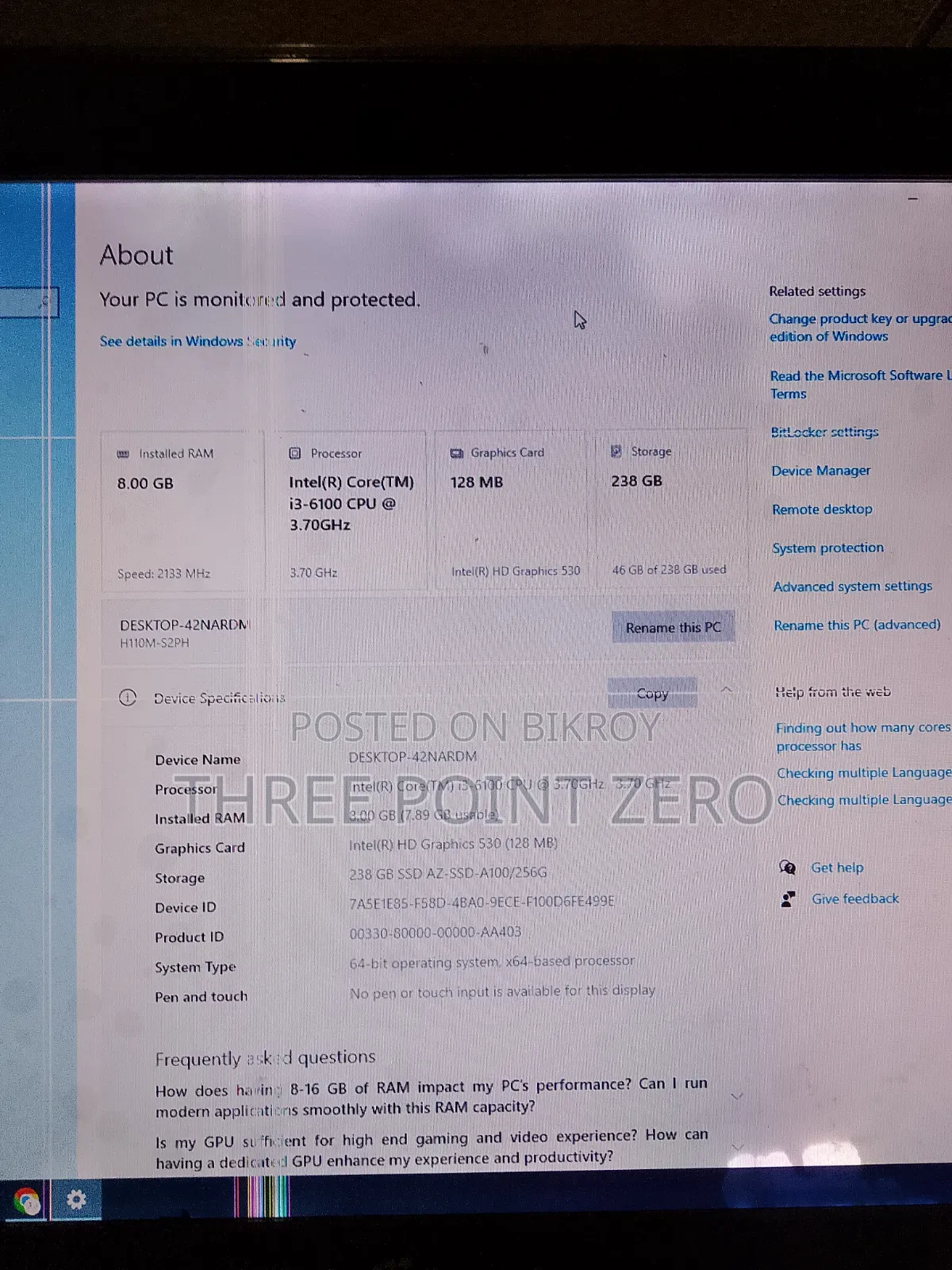 Gigabyte GA-H110MSTX-HD3-ZK 8GB Intel Core I3 SSD 256GB