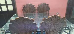 ৬ সিটার স্টিল ডাইনিং টেবিল সেট গ্লাস টপ সহ