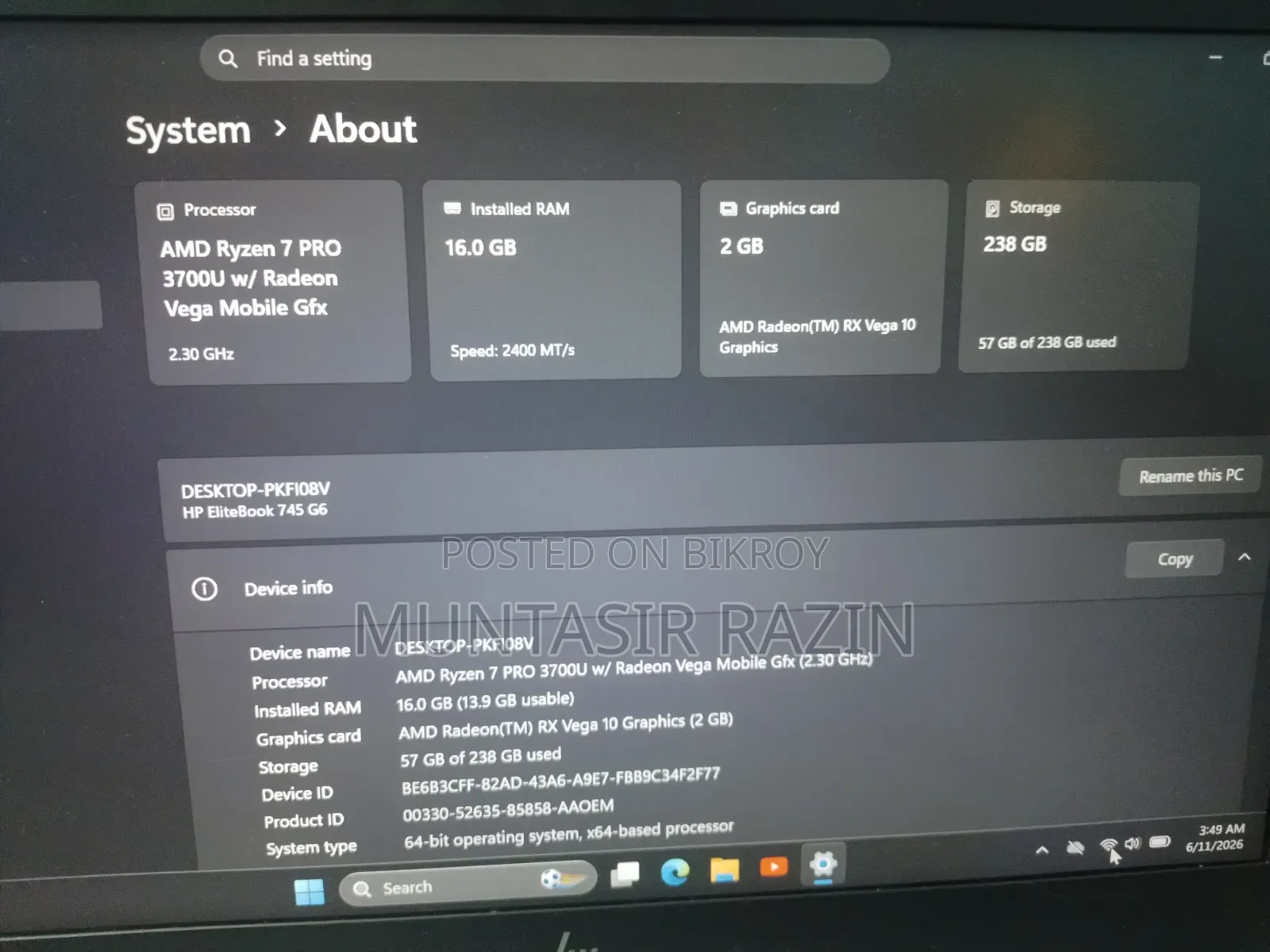 Laptop HP EliteBook 745 G6 16GB AMD Ryzen 7 SSD 256GB