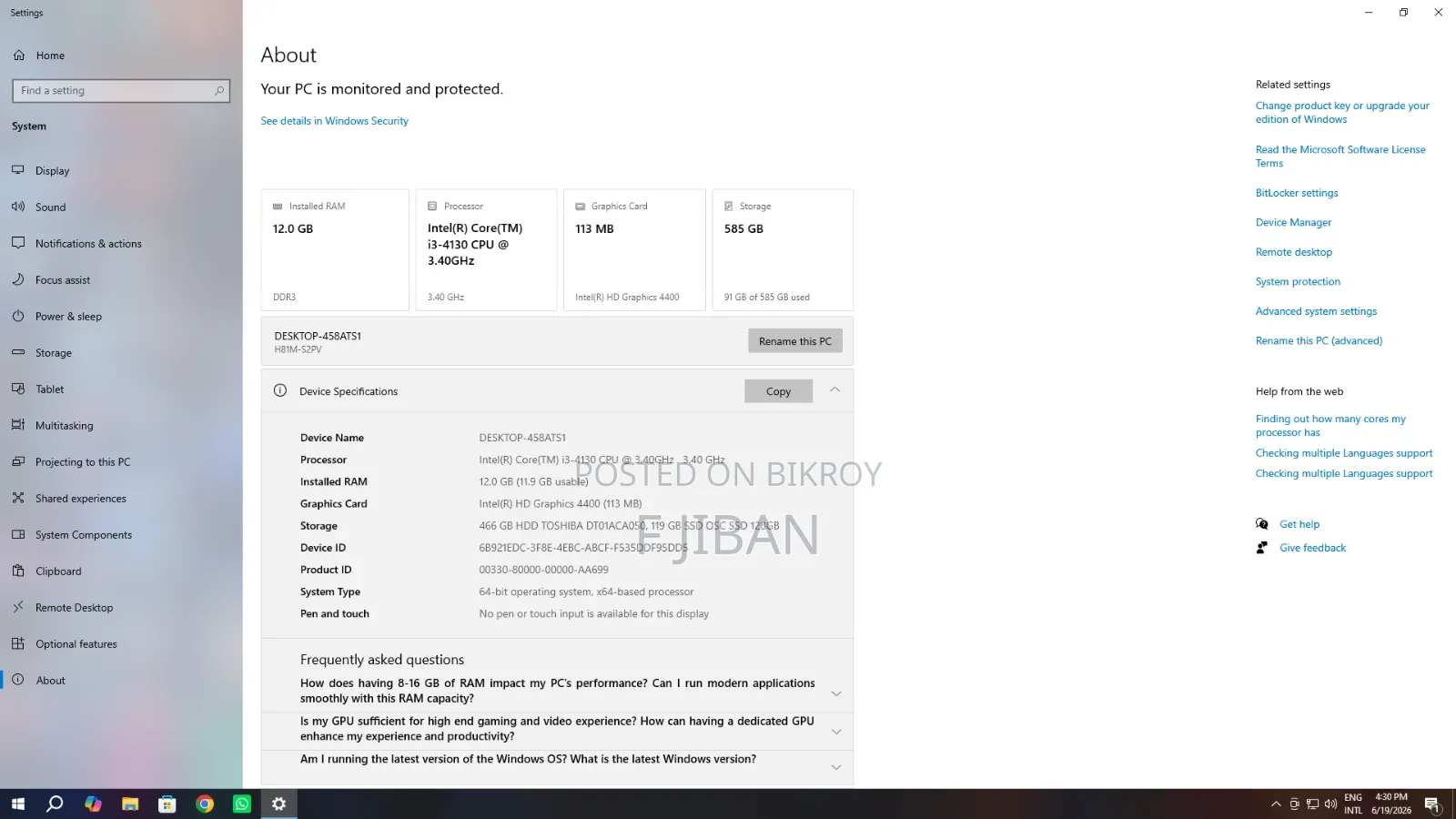 Gigabyte GA-H110MSTX-HD3-ZK 12GB Intel Core I3 SSD 128GB