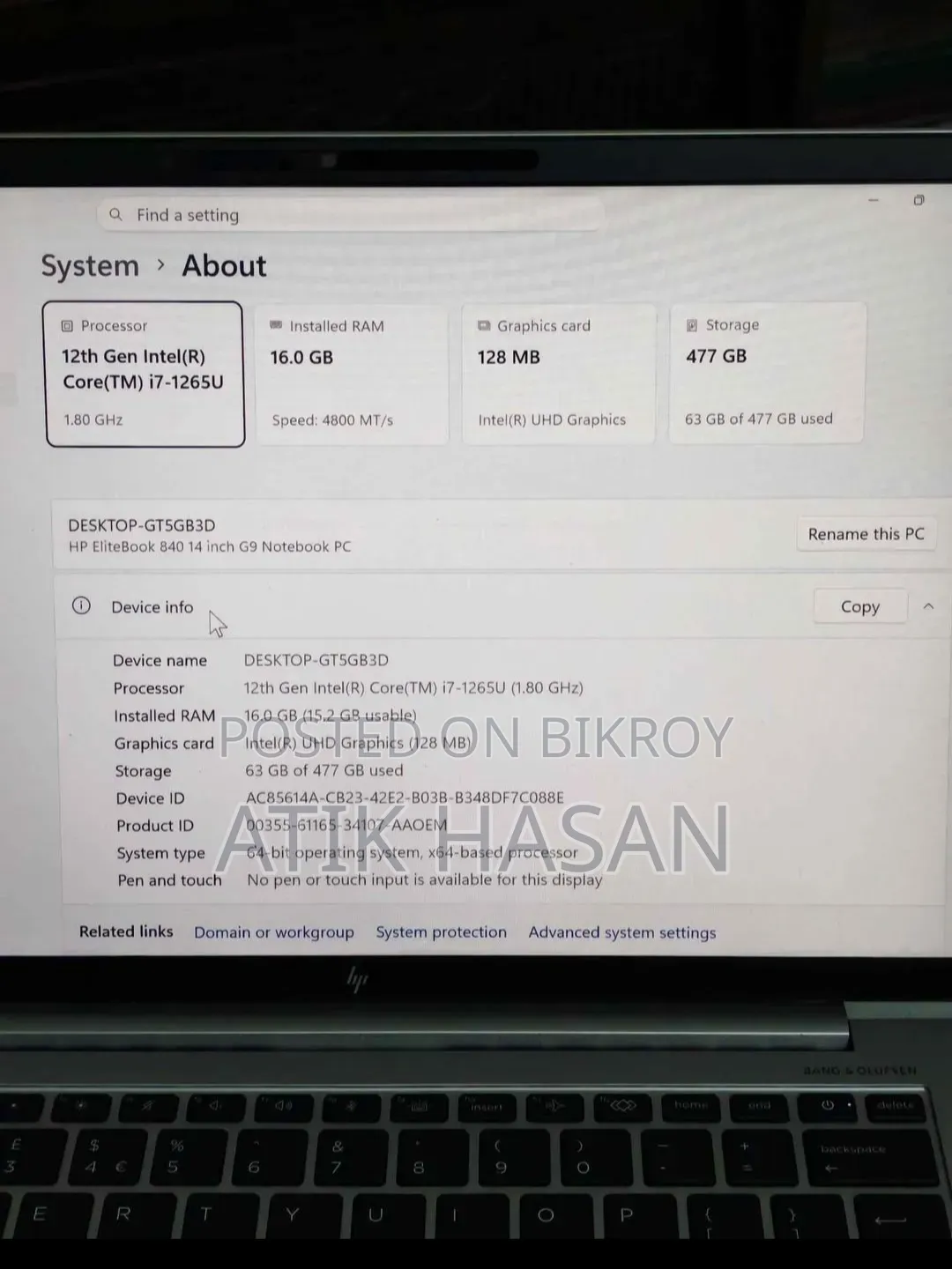 Laptop HP EliteBook 840 G9 16GB Intel Core I7 SSD 512GB
